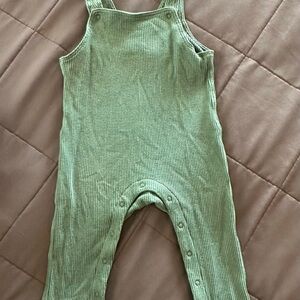 Angel Dear Sage Green bamboo ribbed Baby Overalls